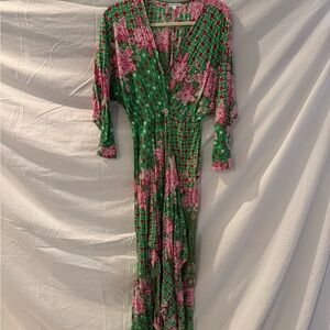 Poupette St. Barth Green and Pink Floral Maxi Dress
